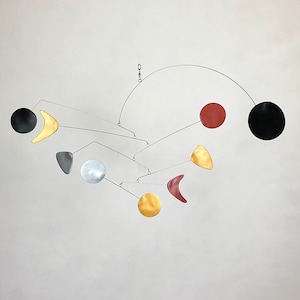 Gold Silver Bronze and Black Abstract Art Hanging Mobile, Kinetic Mobile, Modern Mobile, Mid Century Modern, Sculpture, Art Decor