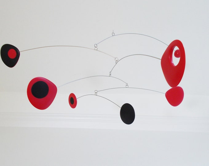 Modern Mobile, Mid Century, Retro Mobile, Art Mobile, Modern Home, Black and Red, Hanging Mobile, Sculpture, Mobile Art, Mobile, Moving Art