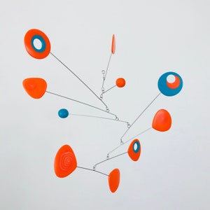 Modern Art Mobile, Retro Orange and Turquoise Kinetic, Hanging Mobile, Mid Century, Modern Home, Orange, Modern Art, Sculpture, Housewarming