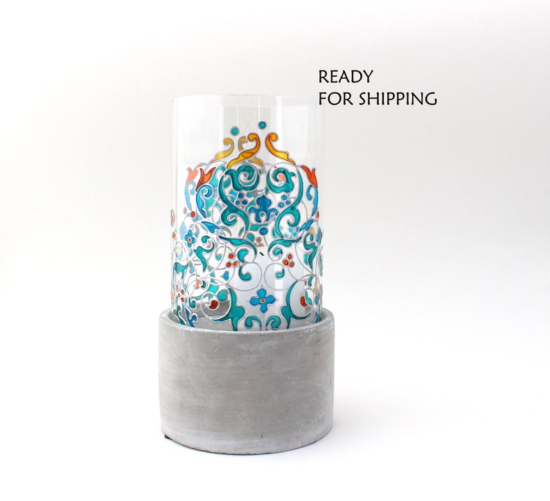 Romantic accessory gift for wedding Handpainted glass candle holder Candle holder oriental Gift for any occasion