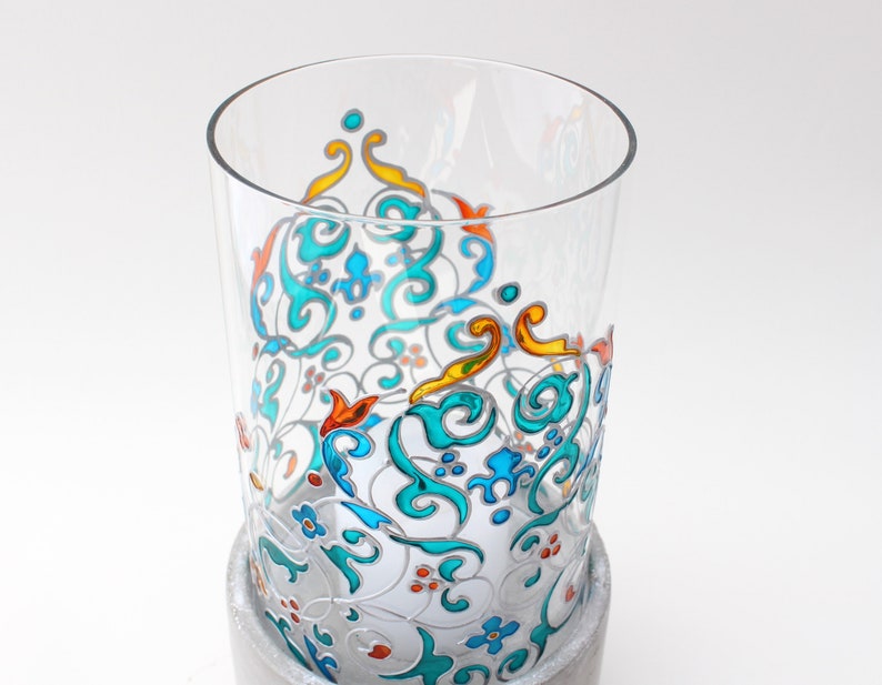 Romantic accessory gift for wedding Handpainted glass candle holder Candle holder oriental Gift for any occasion