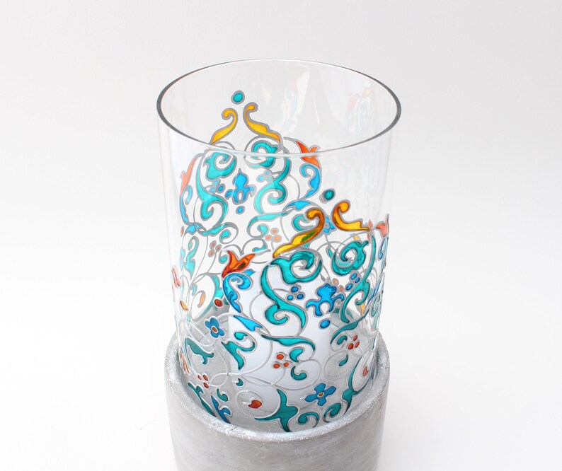Romantic accessory gift for wedding Handpainted glass candle holder Candle holder oriental Gift for any occasion