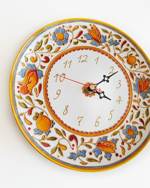 Kitchen Decorative Clock 21 Cm Ceramic Wall Clock Hand Painted Etsy
