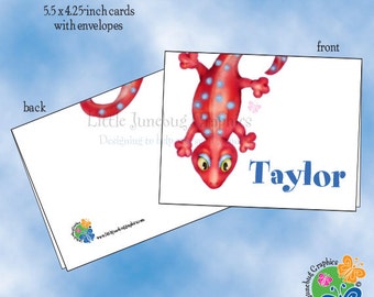 Personalized Note Cards, Thank You Notes, Personalized Stationery, Red Salamander Note Cards