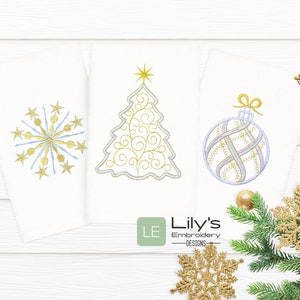 Christmas Machine Embroidery Designs | Christmas Tree Ornament & Star machine embroidery set - 2 sizes (6 Designs) 4X4, 5X7 Hoop