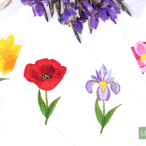 Summertime Flowers Set Machine Embroidery Designs : Peony, Iris, Daffodil, Poppy