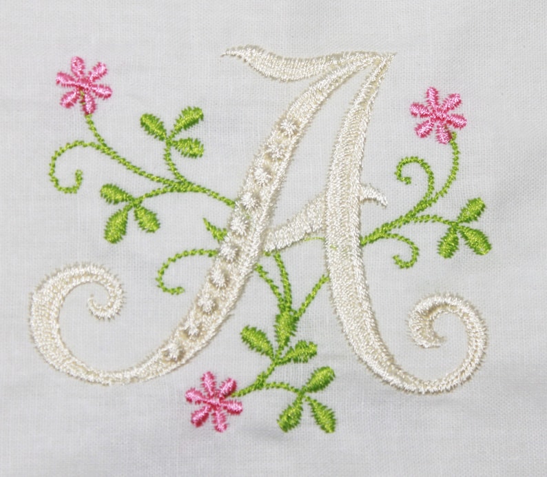 Floral monogram alphabet font machine embroidery design embroidery file