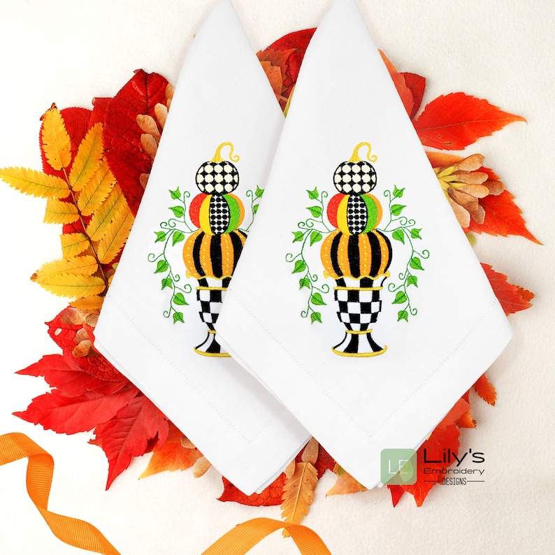 checkered Pumpkins Mackenzie inspired Machine embroidery design stacked pumpkins