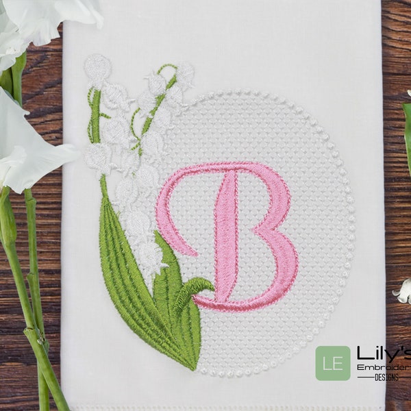 Lily of the Valley Monogram Frame  Machine Embroidery Design