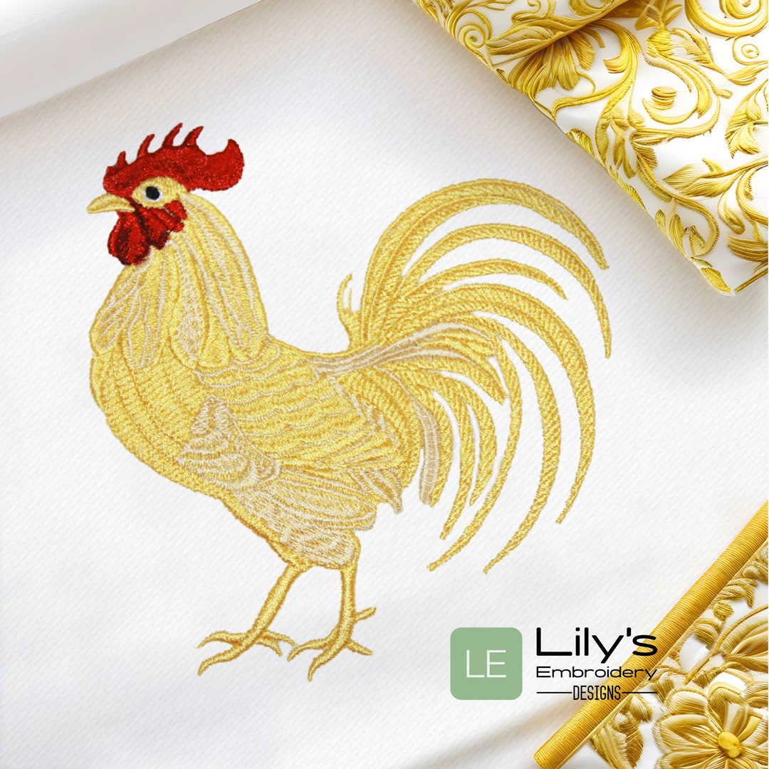 Rooster Machine Embroidery Design - Gold - 5 Sizes - Etsy