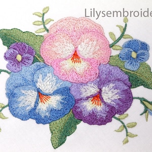 Machine Embroidery Design - Realistic Pansies Machine Embroidery Design  2 sizes