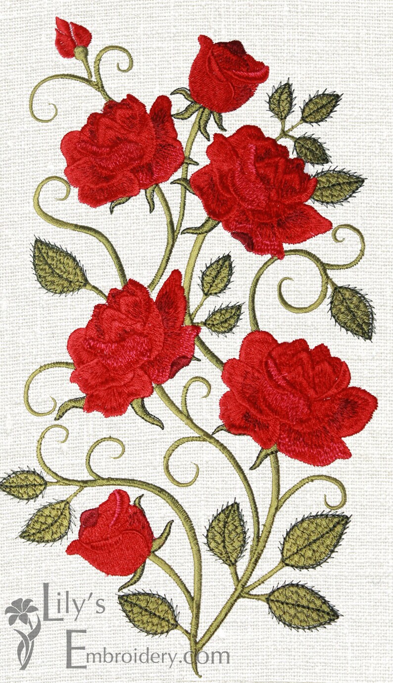 Machine Embroidery Rag Roses Machine Embroidery Design - Red Roses Machine Embroidery Design - Etsy