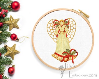 Machine Embroidery Design - Christmas Angel  Embroidery Design 3 sizes - Gold
