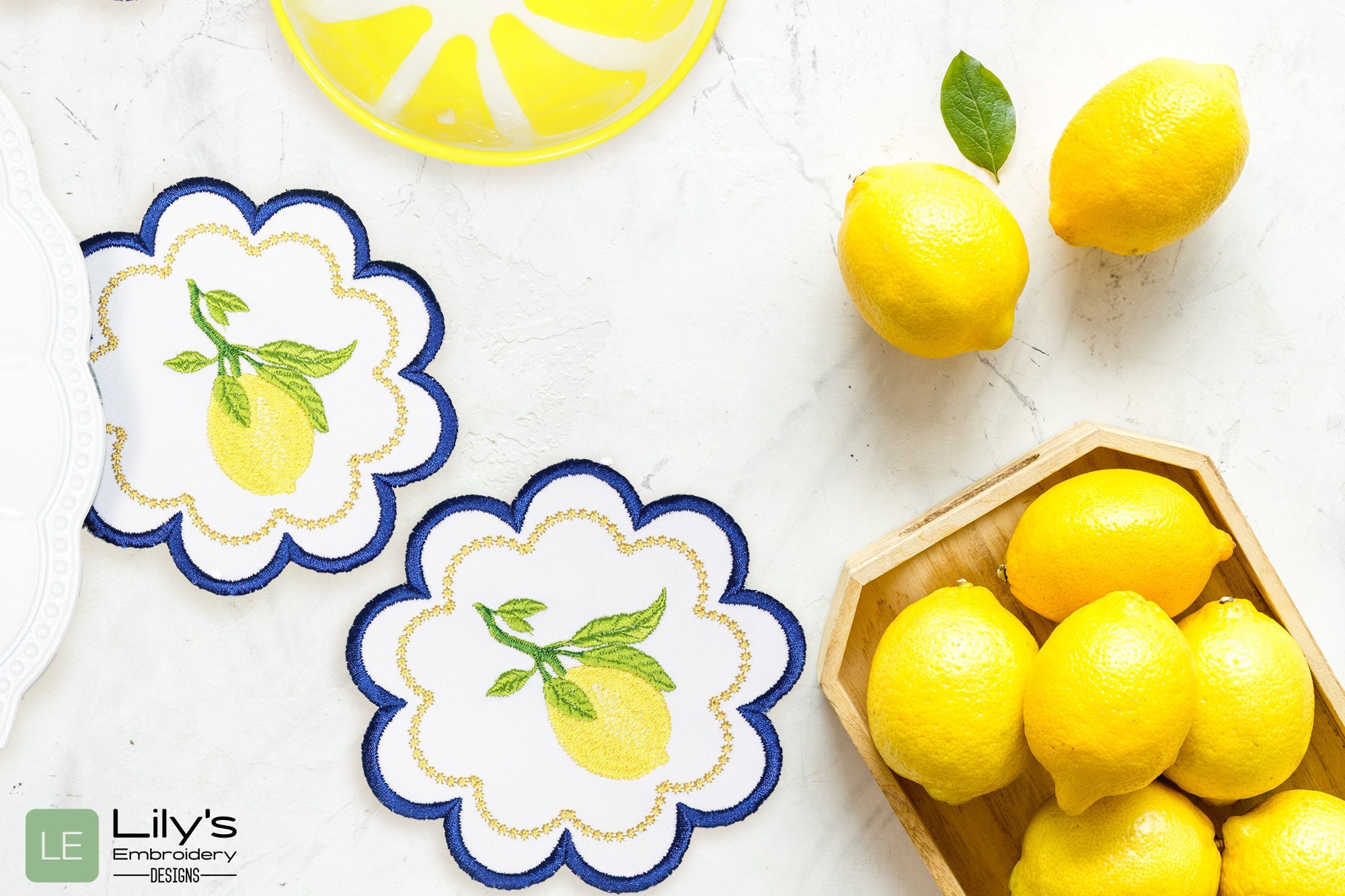 Lemons Coaster Machine Embroidery Designs 4 Sizes ITH Etsy