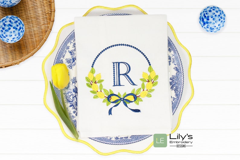 Lemon Wreath Machine embroidery design in 5 sizes for instant download