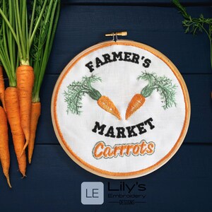 Vegetable machine embroidery design - Carrots  and farmer's Market great for springtime and easter