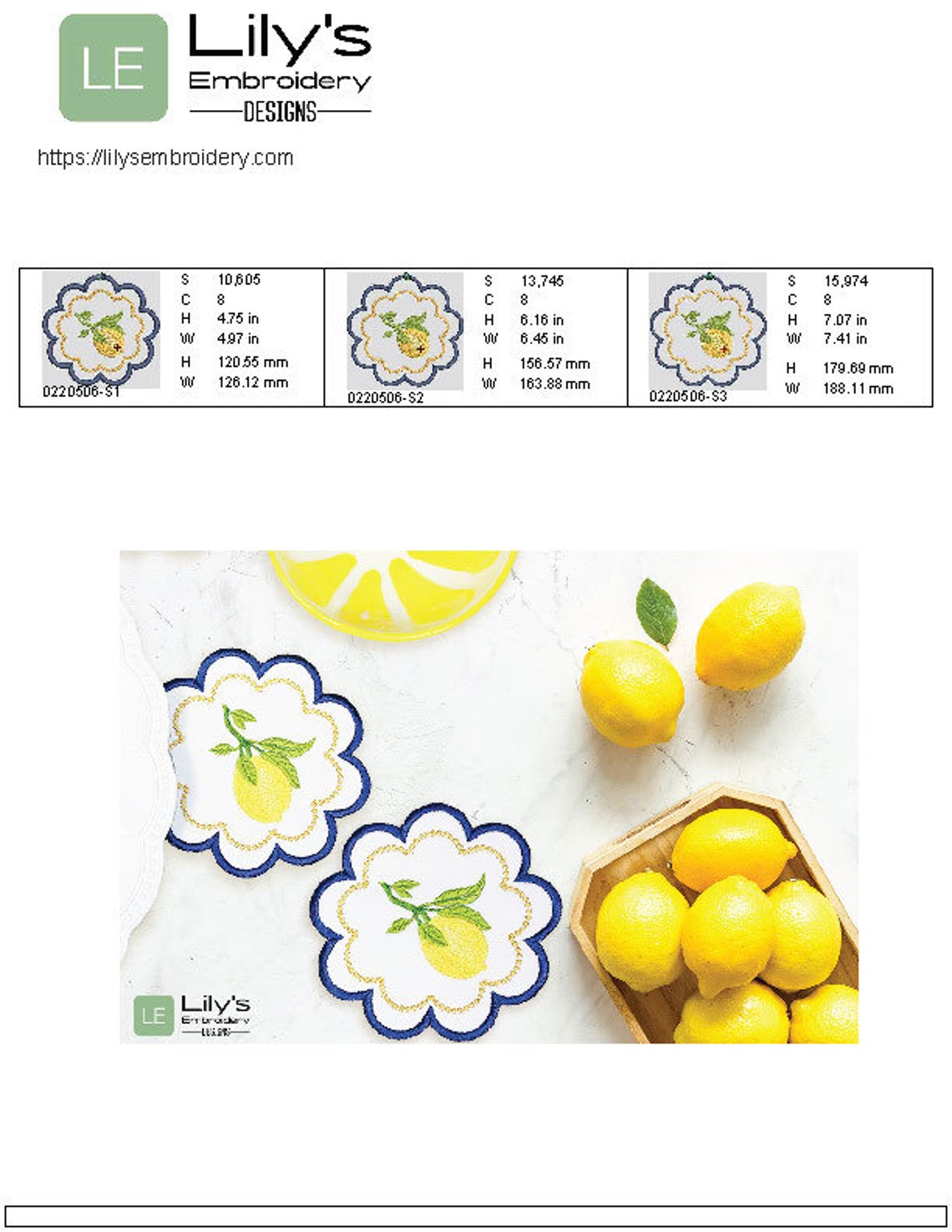 Lemons Coaster Machine Embroidery Designs 4 Sizes ITH Etsy