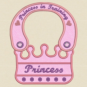 Princess Crown  - Completely made in the hoop Baby Bib (5X 7 Hoop) Machine embroidery design