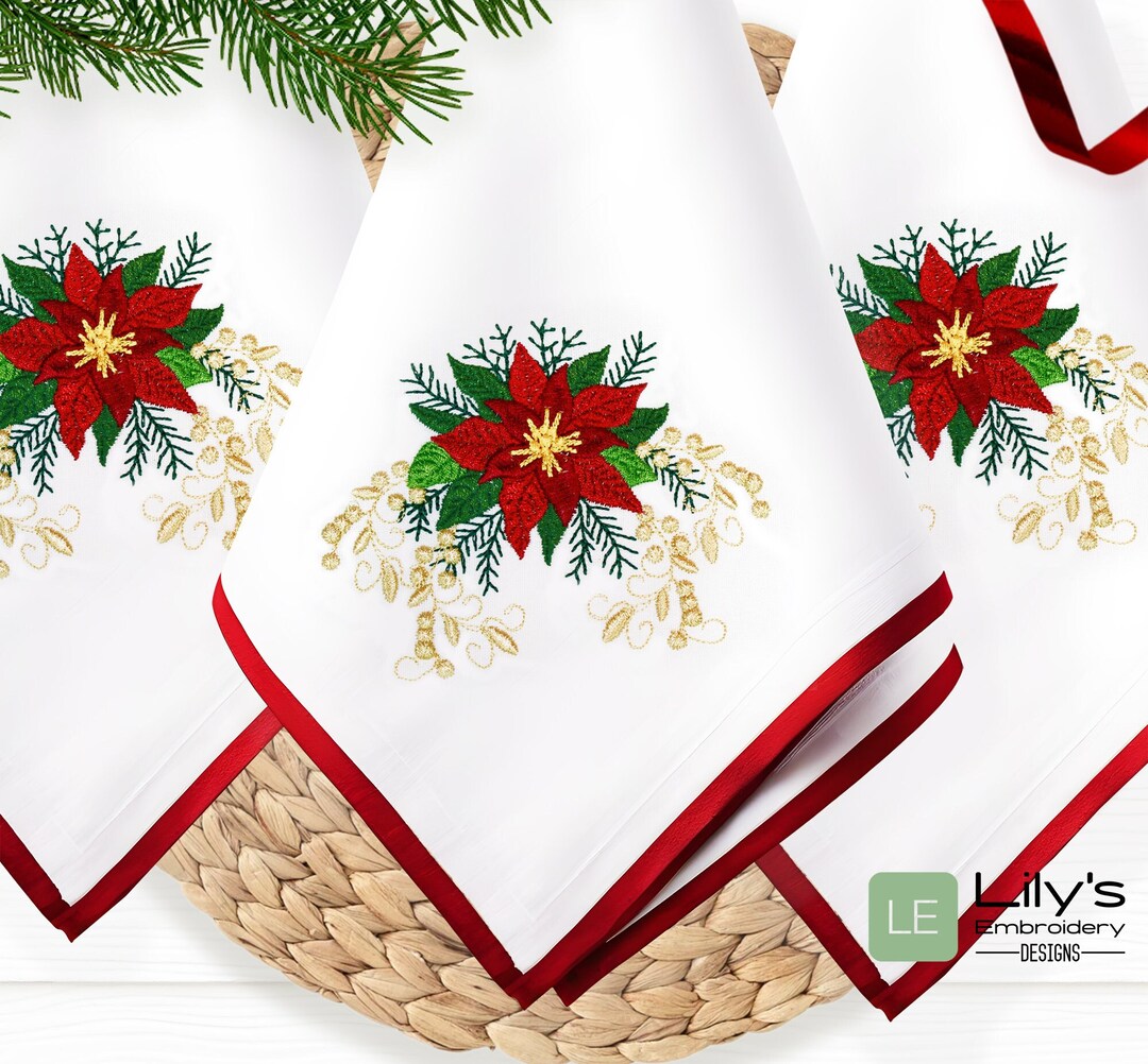 Christmas Machine Embroidery Design: Poinsettia Embroidery 5 Sizes - Etsy