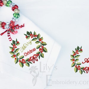 Christmas Machine Embroidery Design -  Holly Berries Monogram / Merry Christmas