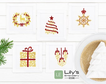 Machine Embroidery Design - 5 Christmas Machine embroidery Designs 4X4