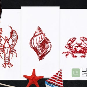 Machine Embroidery Design - Crab , lobster and  Seashell set Machine embroidery Designs - Nautical