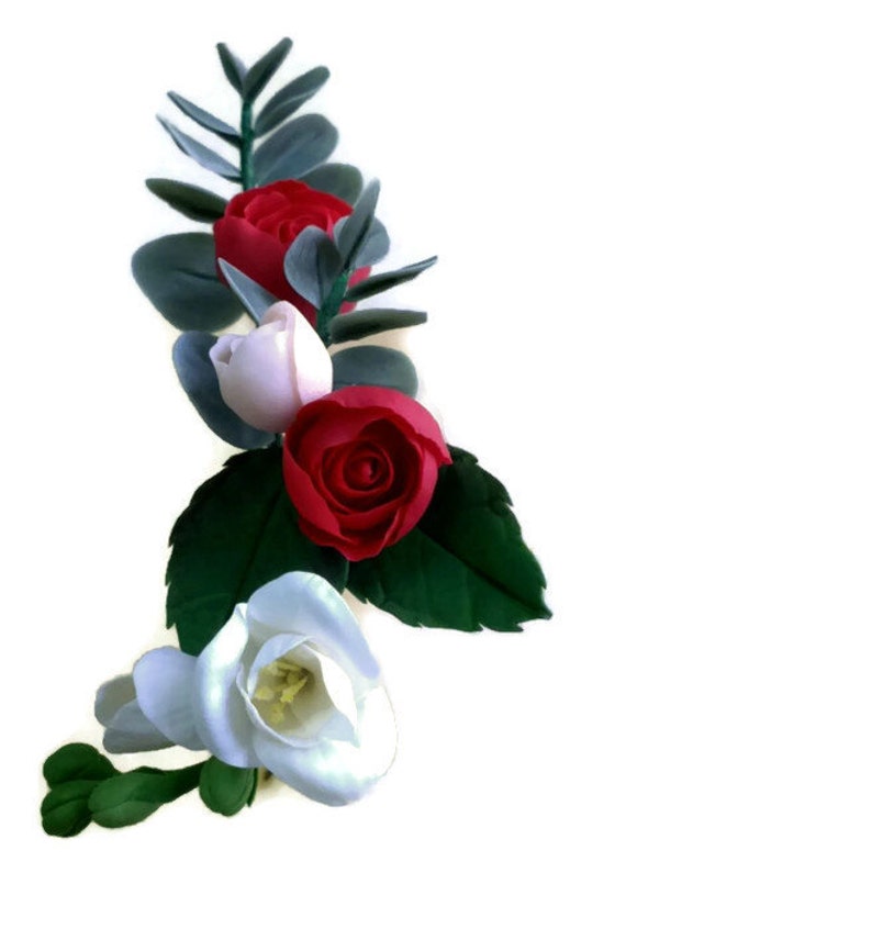 Hair pins clay eucalyptus bridal hair pin set marsala wedding wedding hair pin marsala roses realistic sprig flower bridal flower pin