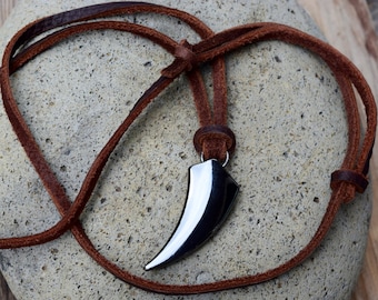 Fang Necklace, Men's Leather Claw Necklace, Adjustable, Wolf Tooth Necklace, Leather Talon Necklace, Unisex, Dragon Claw Necklace, Daenerys