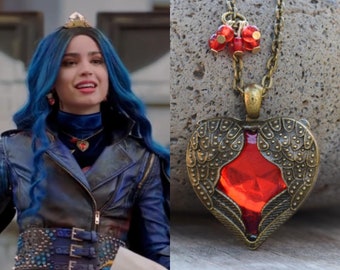 Evie 2019 Red Heart Necklace, Red Heart with Bronze Wings,  Descendants Fan Gift, Queen of Hearts, Angle Wings, Evie Costume Cosplay Jewelry