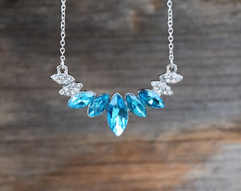 Ice Queen Necklace, Turquoise Blue Marquise Rhinestone Frozen Icicle Necklace, Gift 2 Little Girl, Elsa Cosplay Costume, Bridesmaid Jewelry