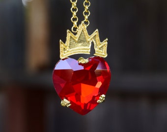 Evie Glass Red Heart with Crown Necklace, Valentine's Day Gift, Descendants Fan, Queen of Hearts, Gift for Little Girl, Evie Costume Cosplay