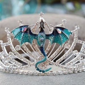 Dragon Tiara, Dragon Warrior Princess Crown, Blue Rhinestone Dragon Headpiece, Queen of Dragons Costume, Boy's Crown, Medieval Dragon Crown