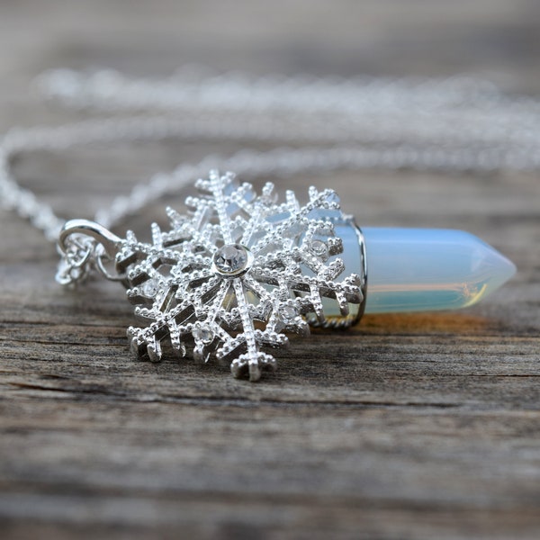 Frozen Snowflake Ice Shard Necklace, Glass Icicle Opalite Crystal, Ice Queen Elsa Costume Cosplay, Unique Christmas Gift for Little Girl