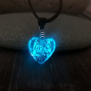 Willa's Werewolf Glowing Heart Necklace 2,  Gift for Zombies Fan,  Blue Glow in the Dark Wire Wrapped Necklace, Willa Costume Cosplay