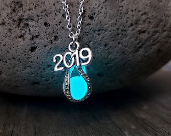 Graduation Gift 2024 Necklace, Glow in the Dark Tear Drop, Class of 2025, Mermaid Tear, Dragon Egg, Glowing Necklace, Birthday Year Necklace