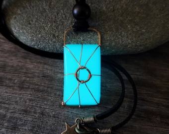Wyatt's Werewolf Glowing "Moonstone" Necklace, Gift 2 Zombies Fan,  Wyatt Costume, White Glow in the Dark Wire Wrapped Rectangle Necklace