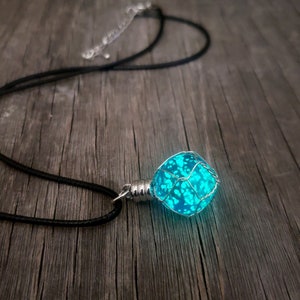 Glow in the Dark Werewolf Moonstone Necklace, Glowing Wire Wrapped Orb Planet, Gift 2 Zombies Fan, Materia, Gamer Geek Gift, Blue or Green image 2