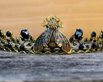 Cicada Crown, Black and Gold Cicada Tiara, Dark Forest Fairy Costume Crown, Gothic Headband