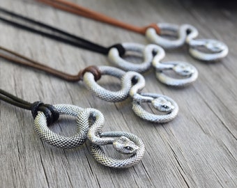 Twisted Snake Faux Leather Necklace, Infinity Snake, Uroboros Men's Necklace, Gift for Him, Little Boy, Father's Day, Silver Ouroboros