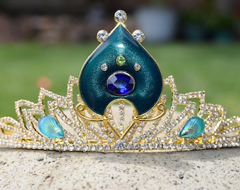 Live Action Jasmine Tiara, Aladdin Movie 2019 Crown, Princess Jasmine Costume, Gold Green or Blue Tiara, Peacock Crown, Festival Headdress