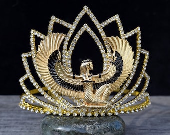 Maat Egyptian Winged Goddess Crown, Goddess of Protection Gold Tiara, Greek Roman Gold Headpiece, Mother of Horus Osiris Mythology Headpiece