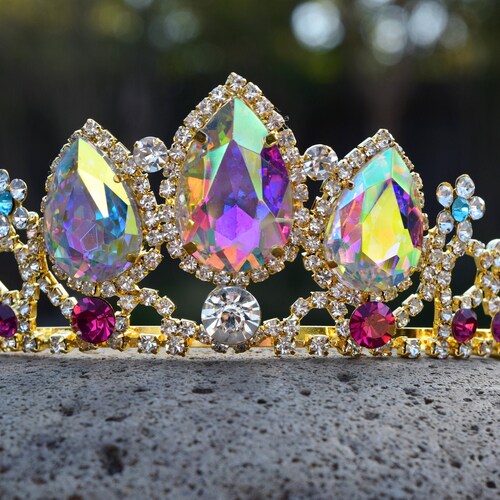 Rapunzel Tiara, Gold Princess Costume Crown, Gift for Little Girl Tangled Fan, Adult Rapunzel Cosplay, Color Options in Purple, AB, Clear