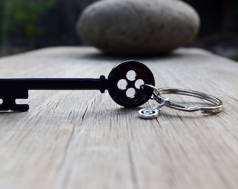 Coraline Keychain, Necklace or Choker, Metal Black Button Skeleton Key Chain, Key Ring, Keychain, Other Mother Cosplay Costume Prop Passkey