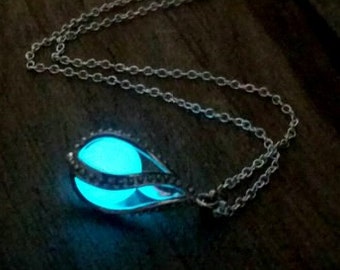 Glow in the Dark Dragon Egg, Mermaid Tear, Glowing Necklace, Glow in the Dark Tear Drop Necklace, Dainty Necklace, Blue Green Aqua