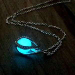 Glow in the Dark Dragon Egg, Mermaid Tear, Glowing Necklace, Glow in the Dark Tear Drop Necklace, Dainty Necklace, Blue Green Aqua image 1