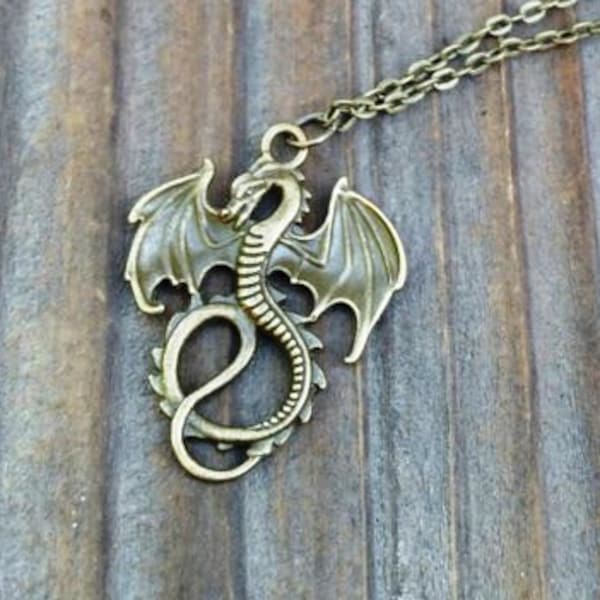 Mal's Gold Dragon Necklace, Descendants Inspired Dragon Necklace, Maleficent Necklace, Mal Costume Jewelry, Dragon Jewelry, Gold or Bronze