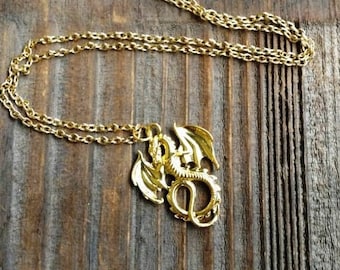 Mals Gold Dragon Necklace Mal Costume Jewelry Gold or Bronze Descendants Inspired Dragon Necklace Maleficent Necklace Dragon Jewelry