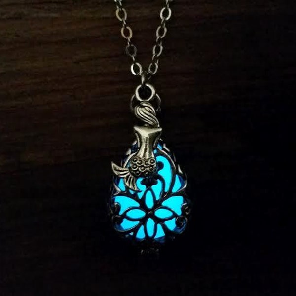 Glow in the Dark Mermaid Tears Necklace, Glowing Tear Drop, Mermaid Locket, Silver Mermaid Necklace, Mermaid Jewellery, Mermaid Cosplay