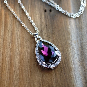 Sofias Amulet Princess Necklace, Purple Rhinestone, Deep Purple Bridesmaid Necklace, Sophia the First Costume, Dark Purple Oval Tear Drop image 1