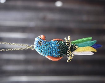 Kiola Designs Colorful Parrot Bird Head Pendant Necklace
